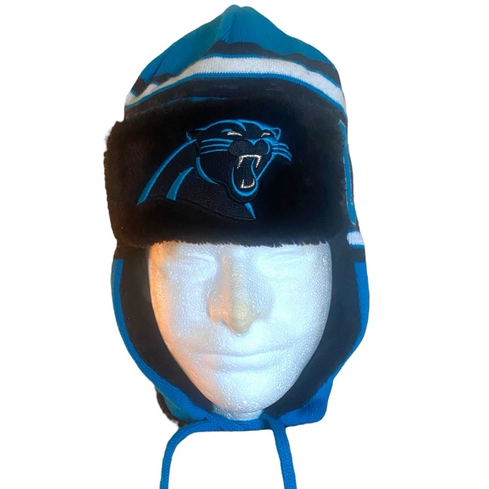 NFL CAROLINA PANTHERS FOOTBALL TRAPPER KNIT HAT Fur Lining OS fits XL Warm Cozy